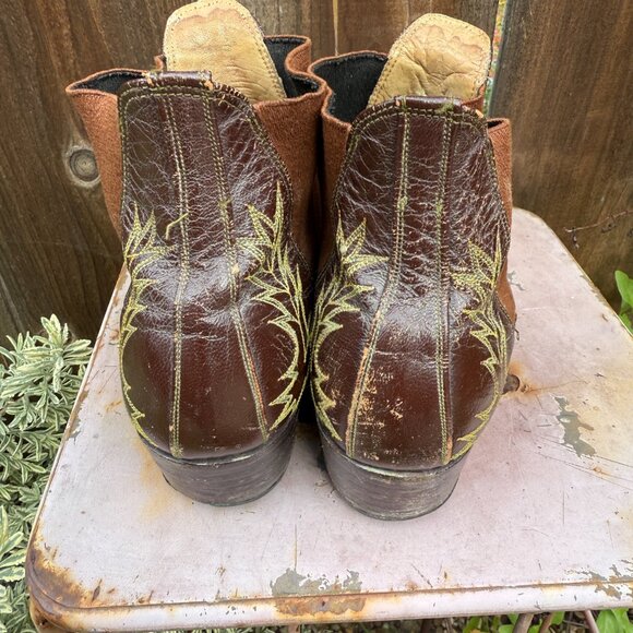 Worn Embroidered Leather Western Ankle Boots - Picture 10 of 11